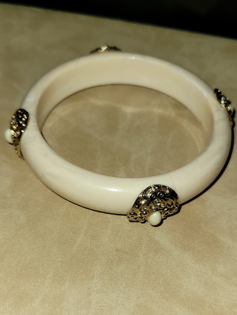 Source Unknown White Bangle with Gold Accents